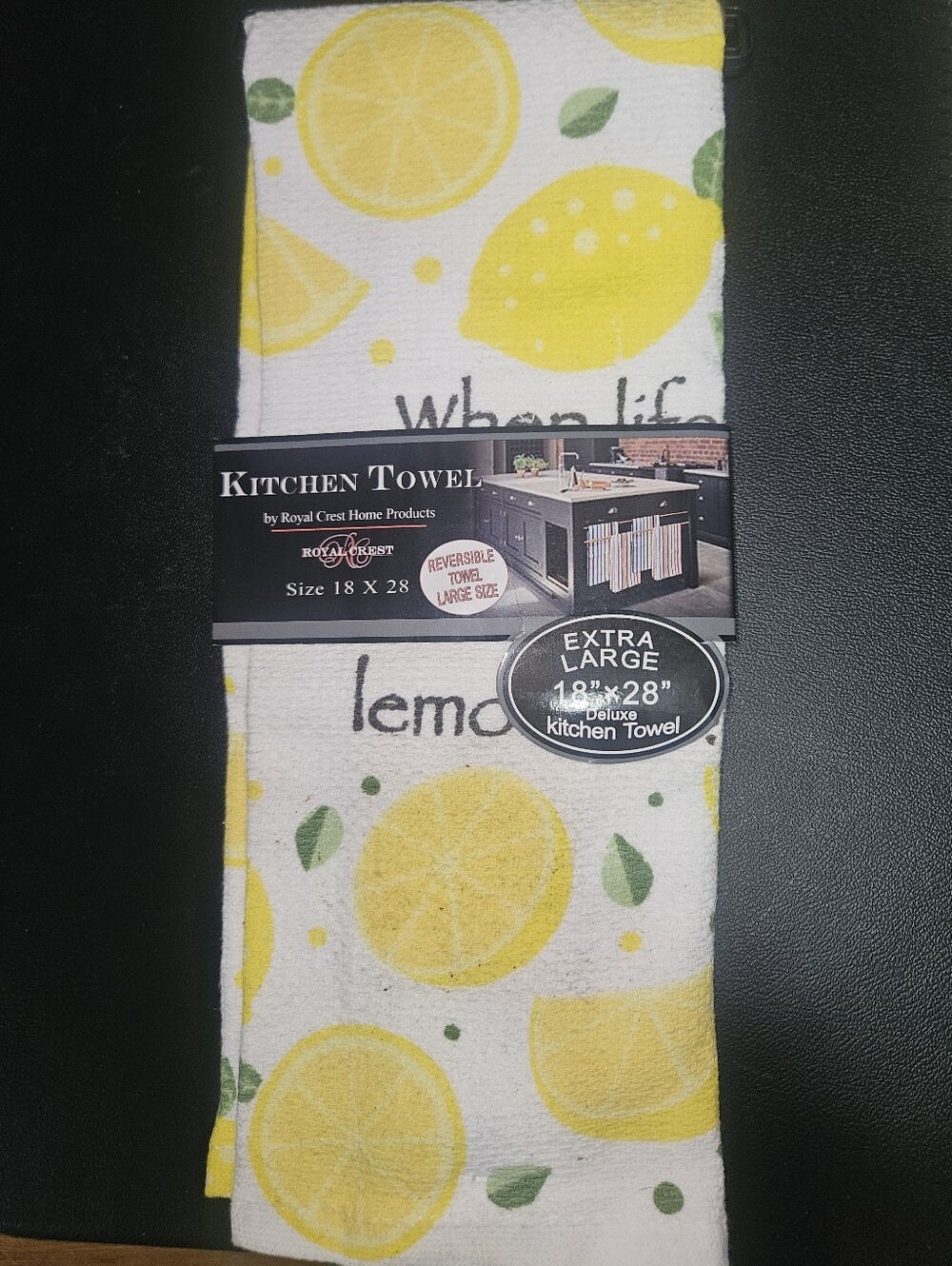 NWT Royal Crest Lemon Print Kitchen Towel Large